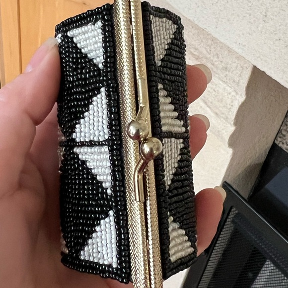 Vintage Black and White Beaded with Gold Accent Lipstick Case - Picture 7 of 8